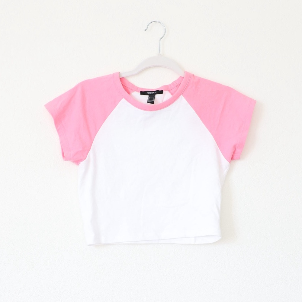Forever 21 Pink and White baby tee crop